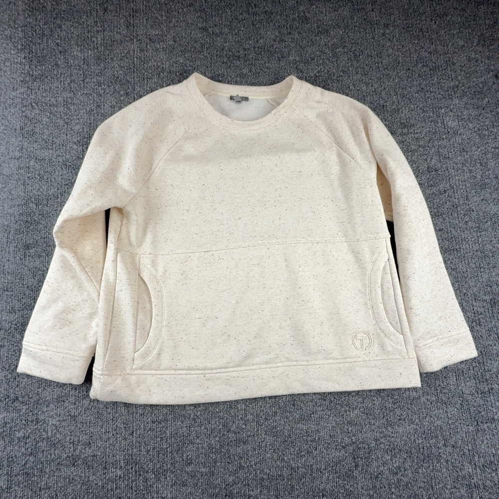 T By Talbots Sweatshirt Womens Petite XL White Speckled Fleece Pockets Raglan